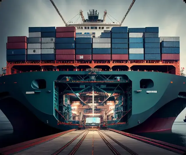 Navio cargueiro com containers em porto de Santa Catarina